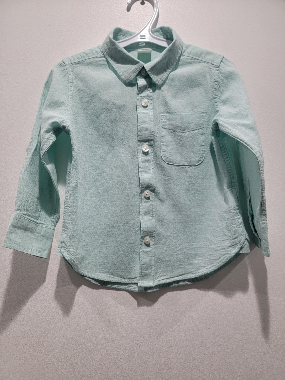 GAP Kids Light Mint Green Linen Blend Button-Down Shirt Sz 3Y